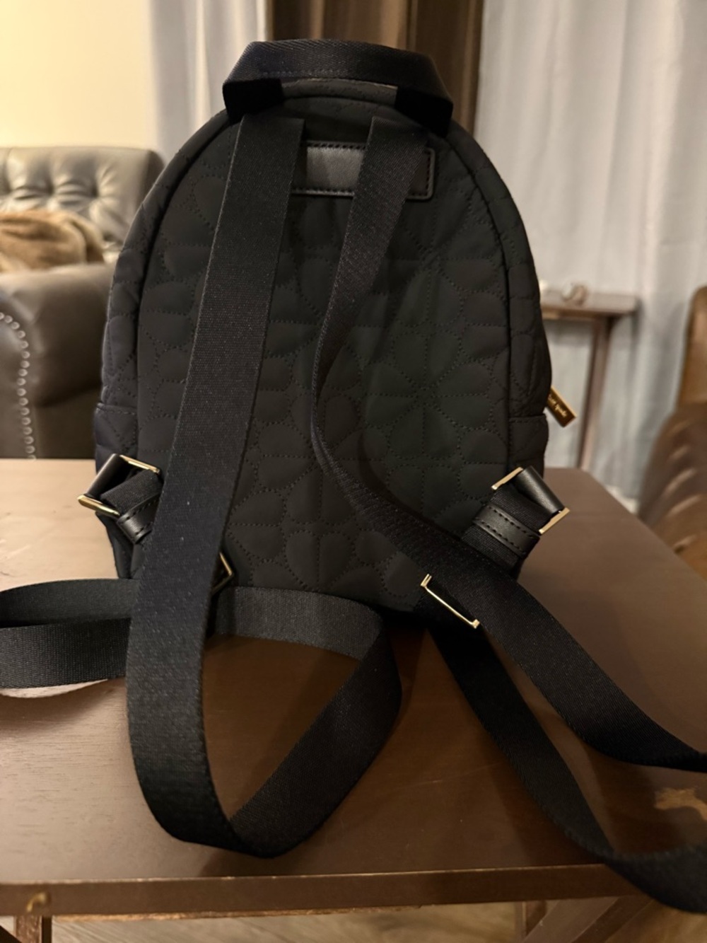 Kate Spade Black Quilted Mini Backpack with Gold Hardware - Picture 2 of 3